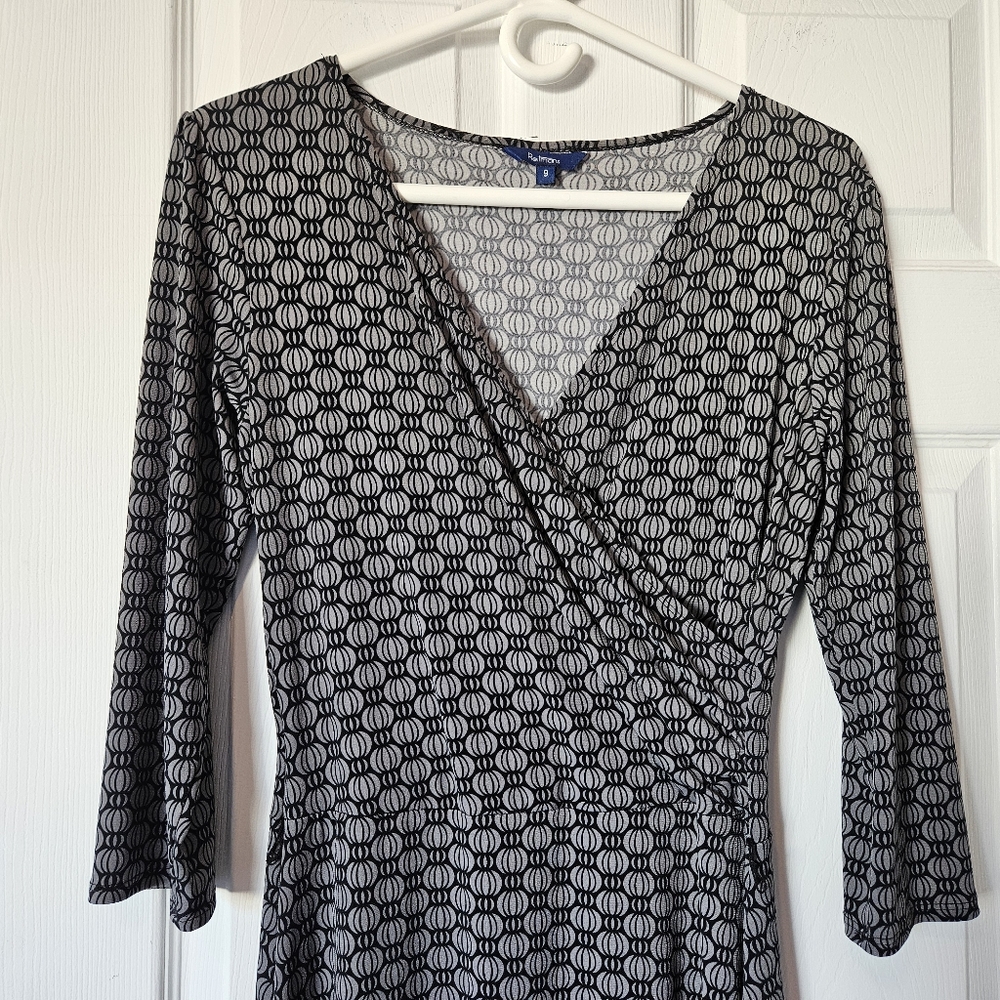 Reitmans V-neck Lightweight Stretchy Dress Faux Wrap 3/4 sleeves Medium